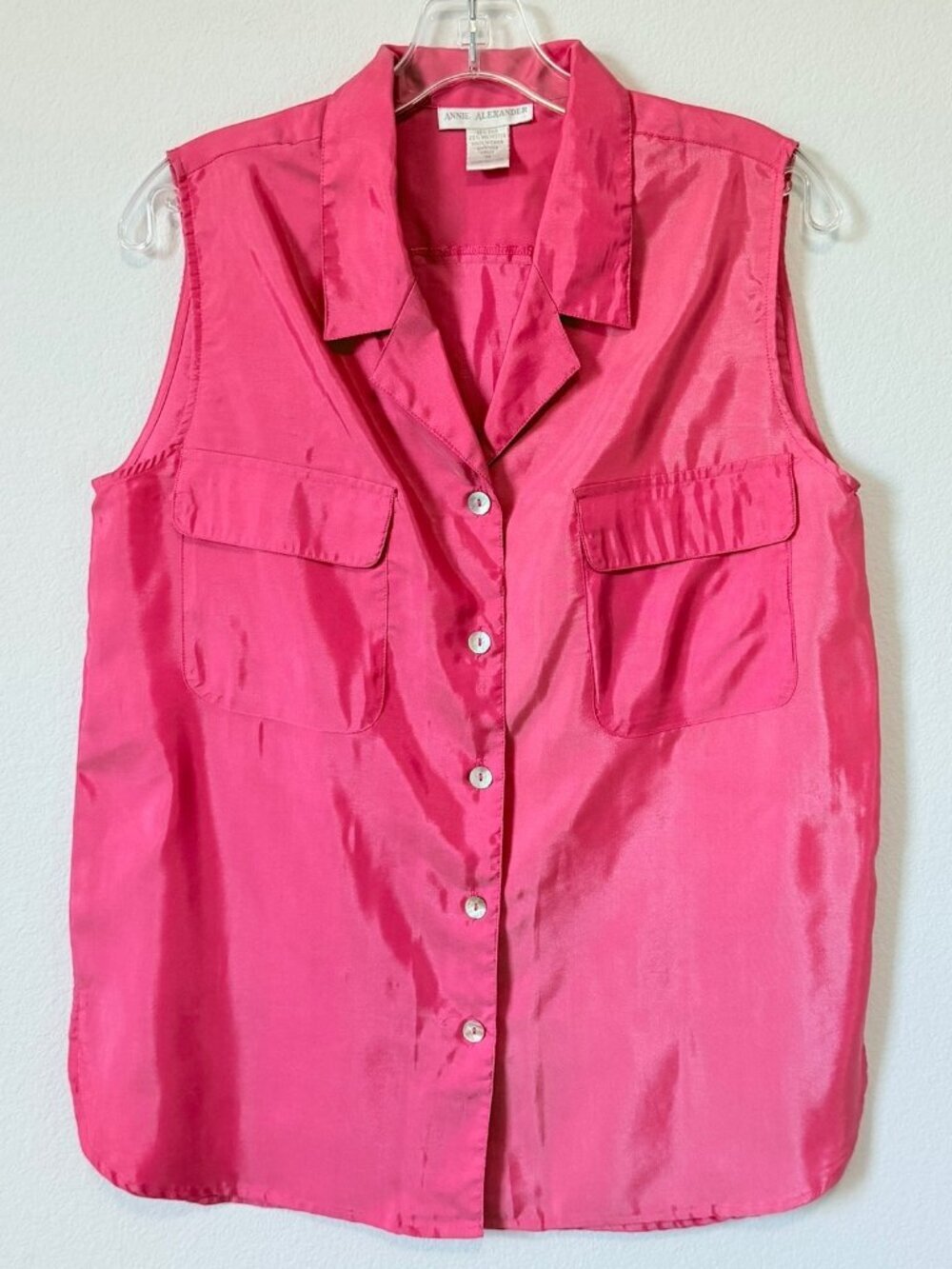 Annie Alexander Silk Blend Sleeveless Button Up Pink Blouse Women's Size M